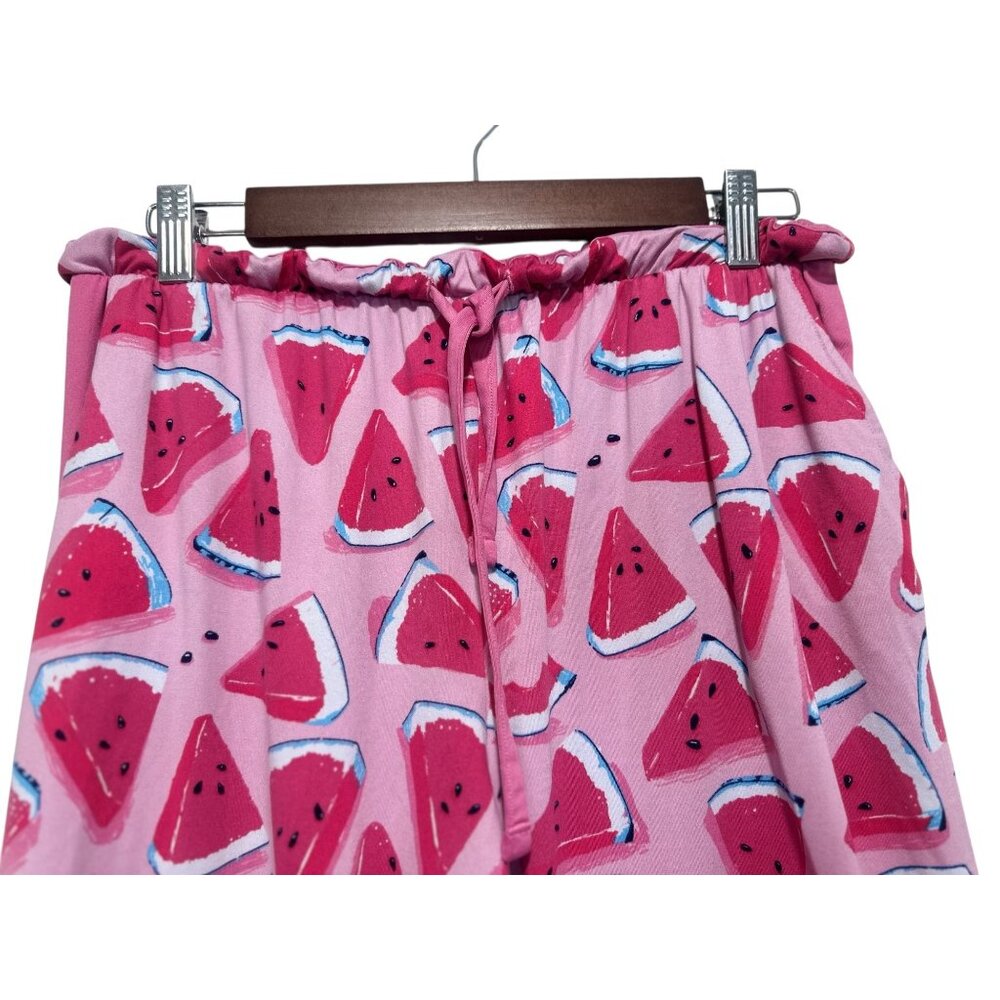 Munki Munki Watermelon Print Pajama Set Womens Large Pink Top & Wide Leg Capri - Picture 11 of 16